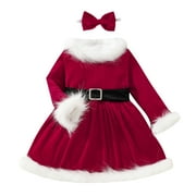 Toddler Baby Girls Christmas Velvet Dress with Headband Long Sleeve Santa-Claus Baby Dress Red Princess Tulle Dress Red 3 Years